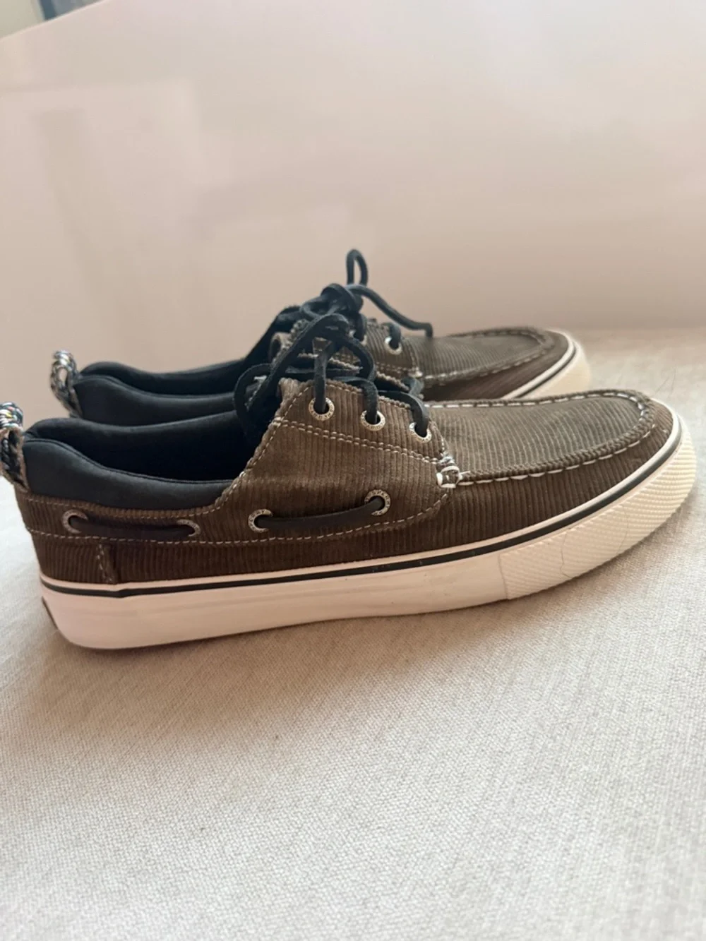 Sperry Top Sider Men's Bahama 3-Eye‎ Boat Shoes Slip on Ribbed Textile 7.5 Olive